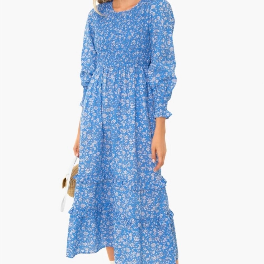 Pink City Prints Loli Isabel Midi Dress In Blue Cornflower Size Small